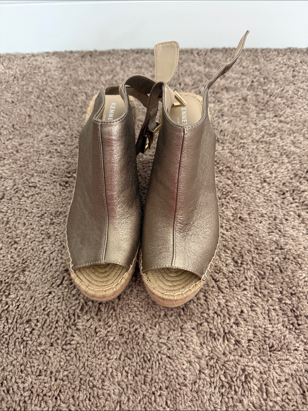 Kenneth Cole Metallic Bronze Open-Toe Espadrille Wedges
